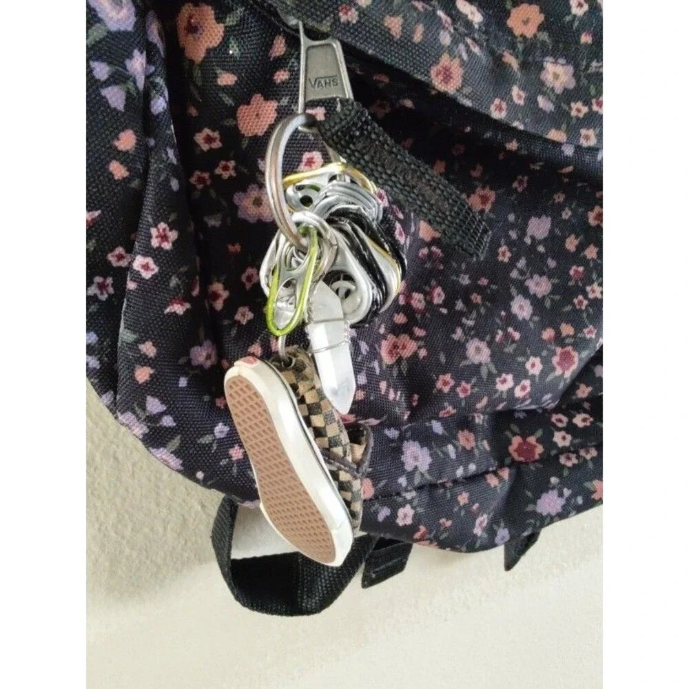 Vans Off The Wall Floral on Black Backpack School Bag with Charms
